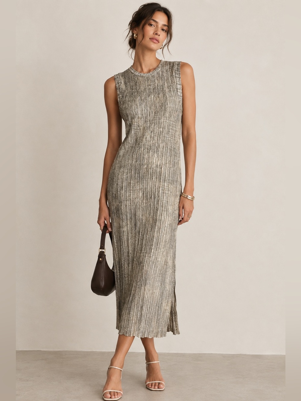 Anthropologie Akemi and Kin midi maxi gold silver metallic dress size XS